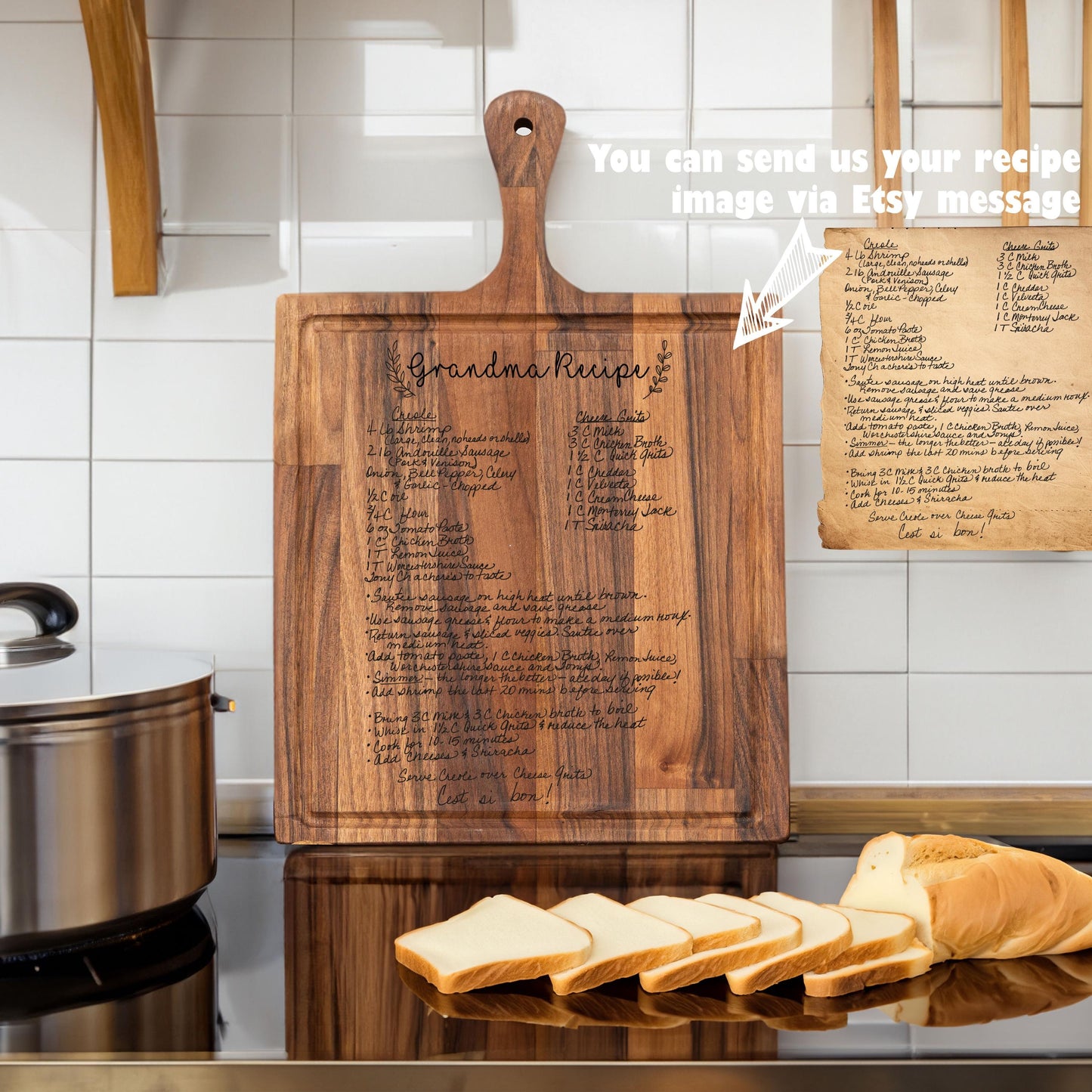 Custom Recipe Cutting Board, Engraved Cutting Board, Personalized Cutting Board, Handwritten Recipe, Wood Cutting Board, Family Recipe