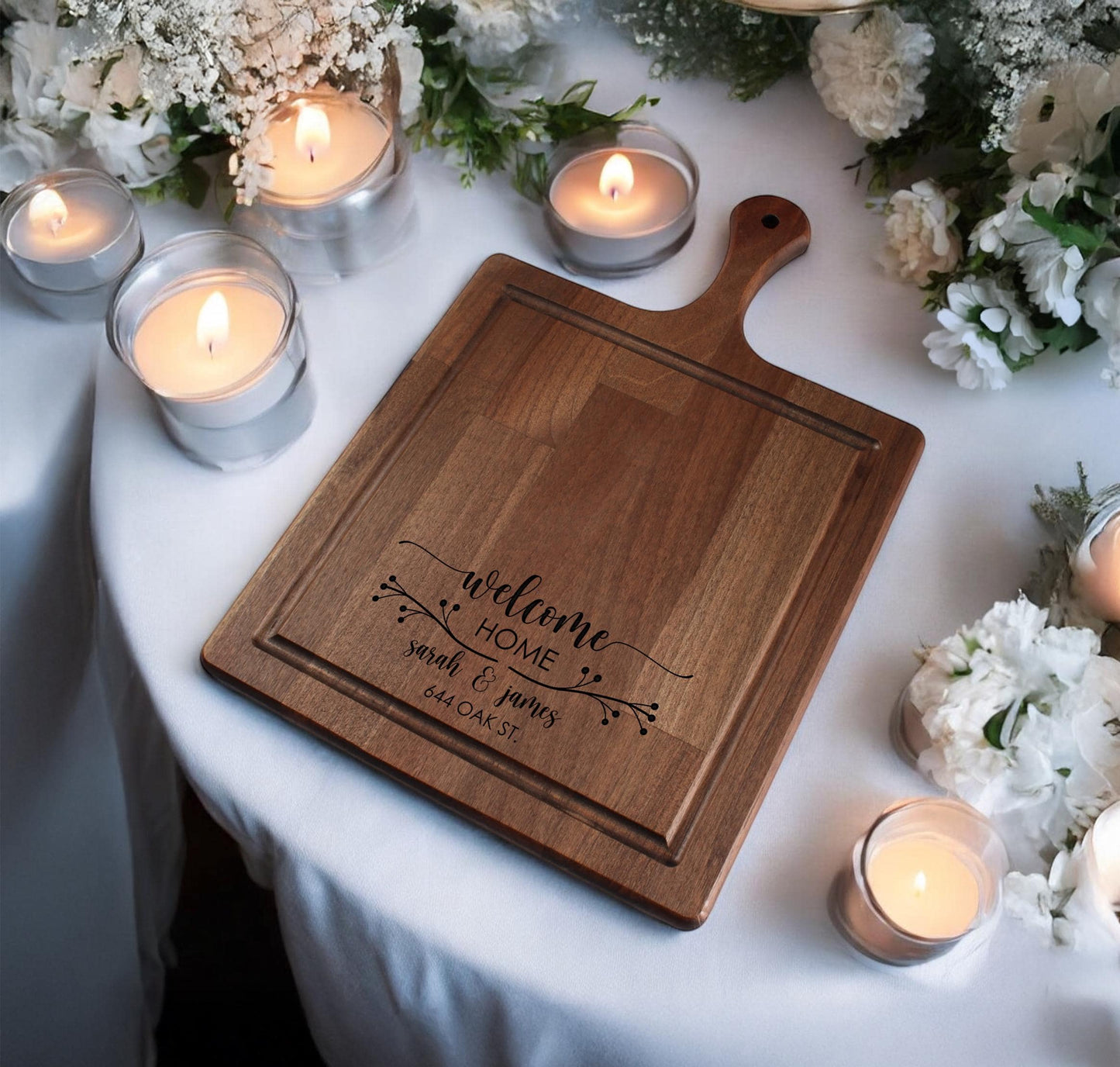 Custom Housewarming Gift - Personalized Wooden Cutting Board, Maple or Walnut Charcuterie Board for New Homeowners, Custom Serving Board